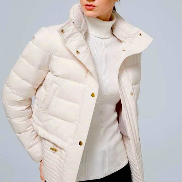 White House Black Market Peplum Puffer Cream Ivory White Jacket WHBM Sz Small - Picture 3 of 11